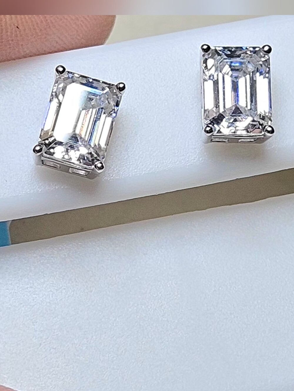 NWT 4.00 CTW Emerald Cut Moissanite Stud Earrings Sterling Silver VVS1